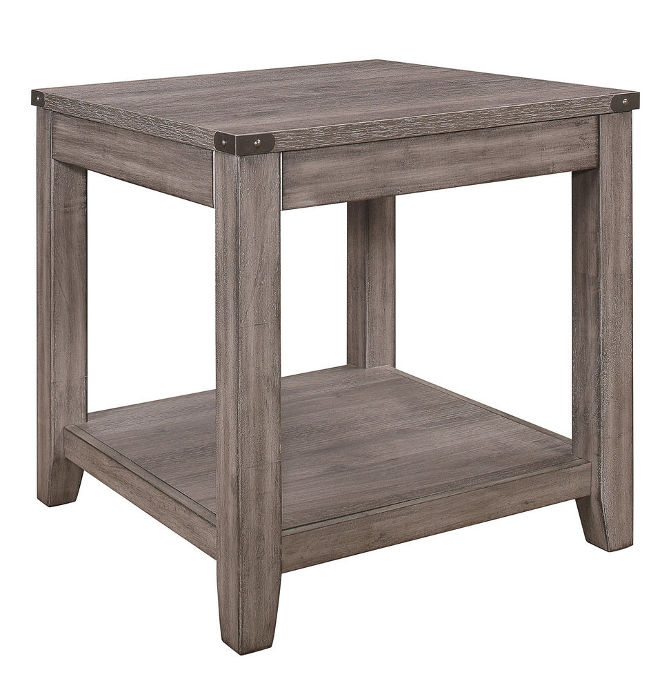 Woodrow Gray Wood End Table with Lower Shelf