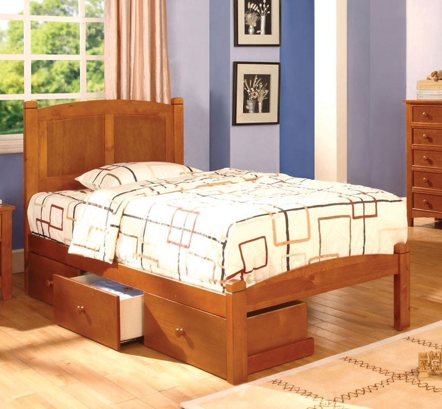 Cara Oak Wood Twin Bed with Drawers