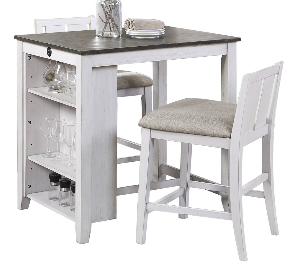 Daye 3-Pc White Wood/Gray Counter Height Table Set