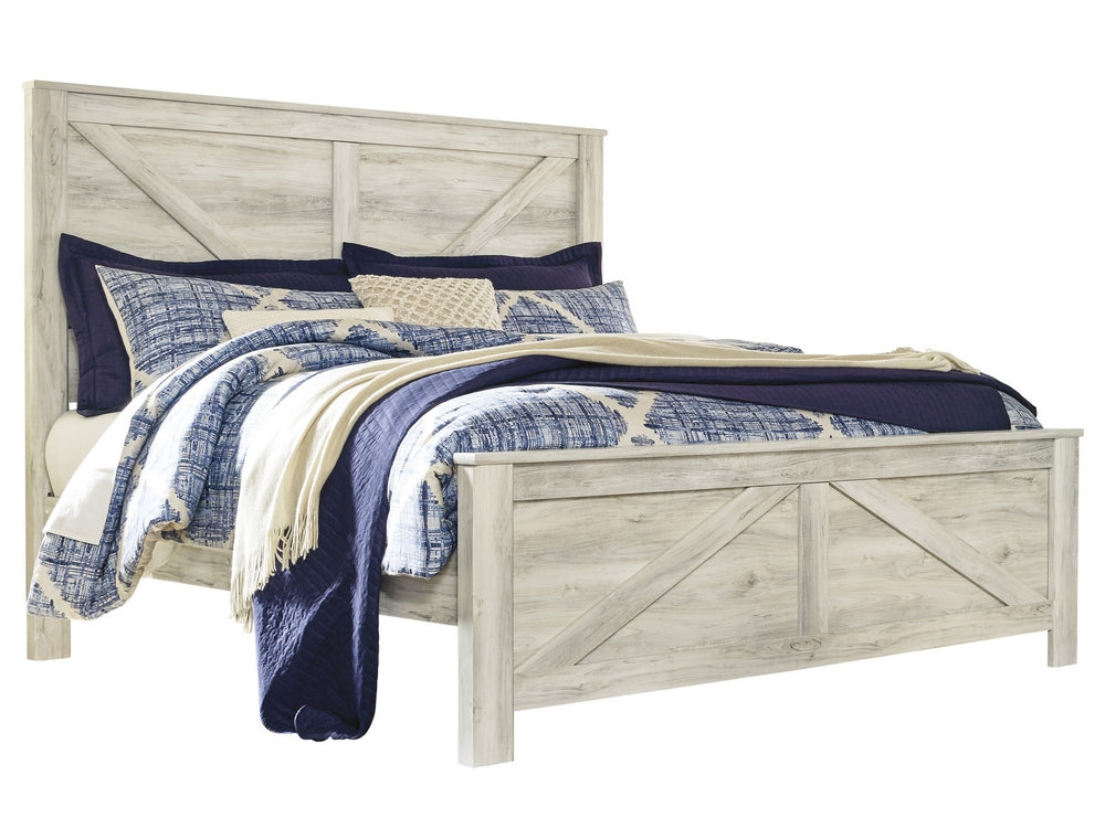 Bellaby Whitewash Wood Crossbuck King Panel Bed