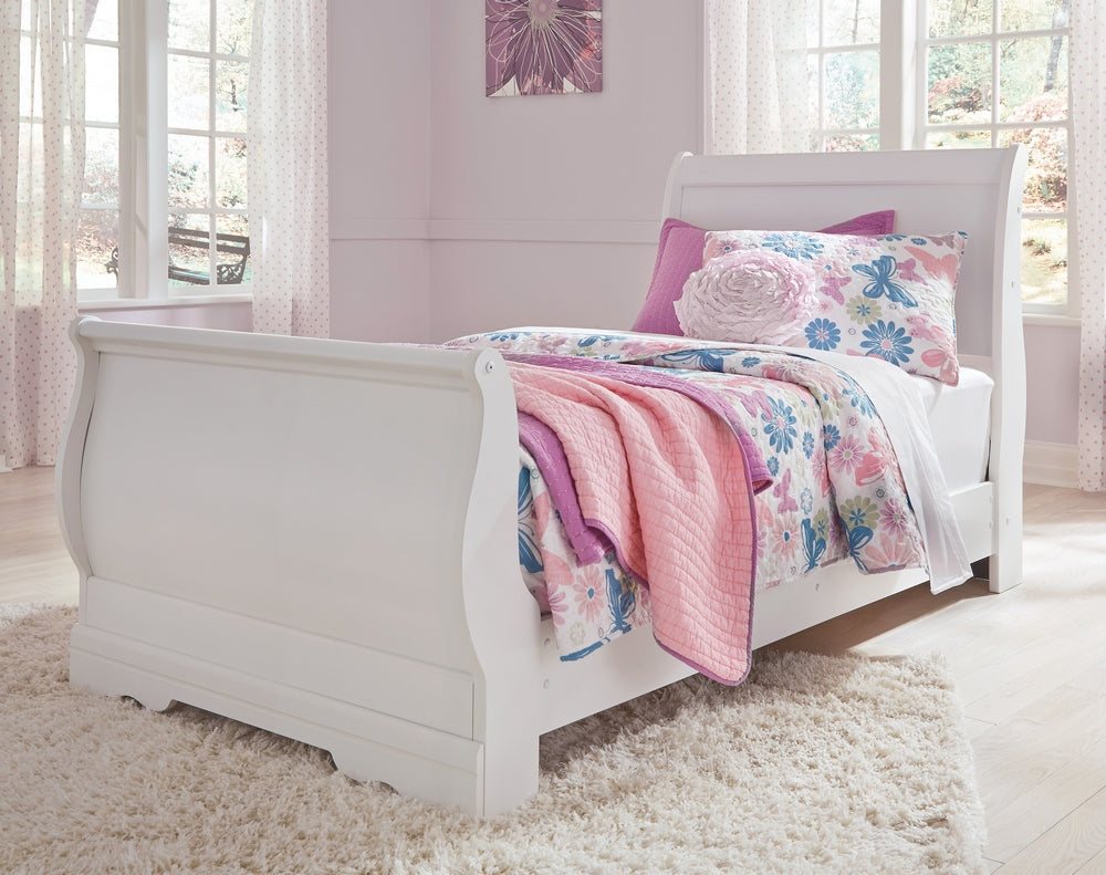 Anarasia White Wood Twin Sleigh Bed