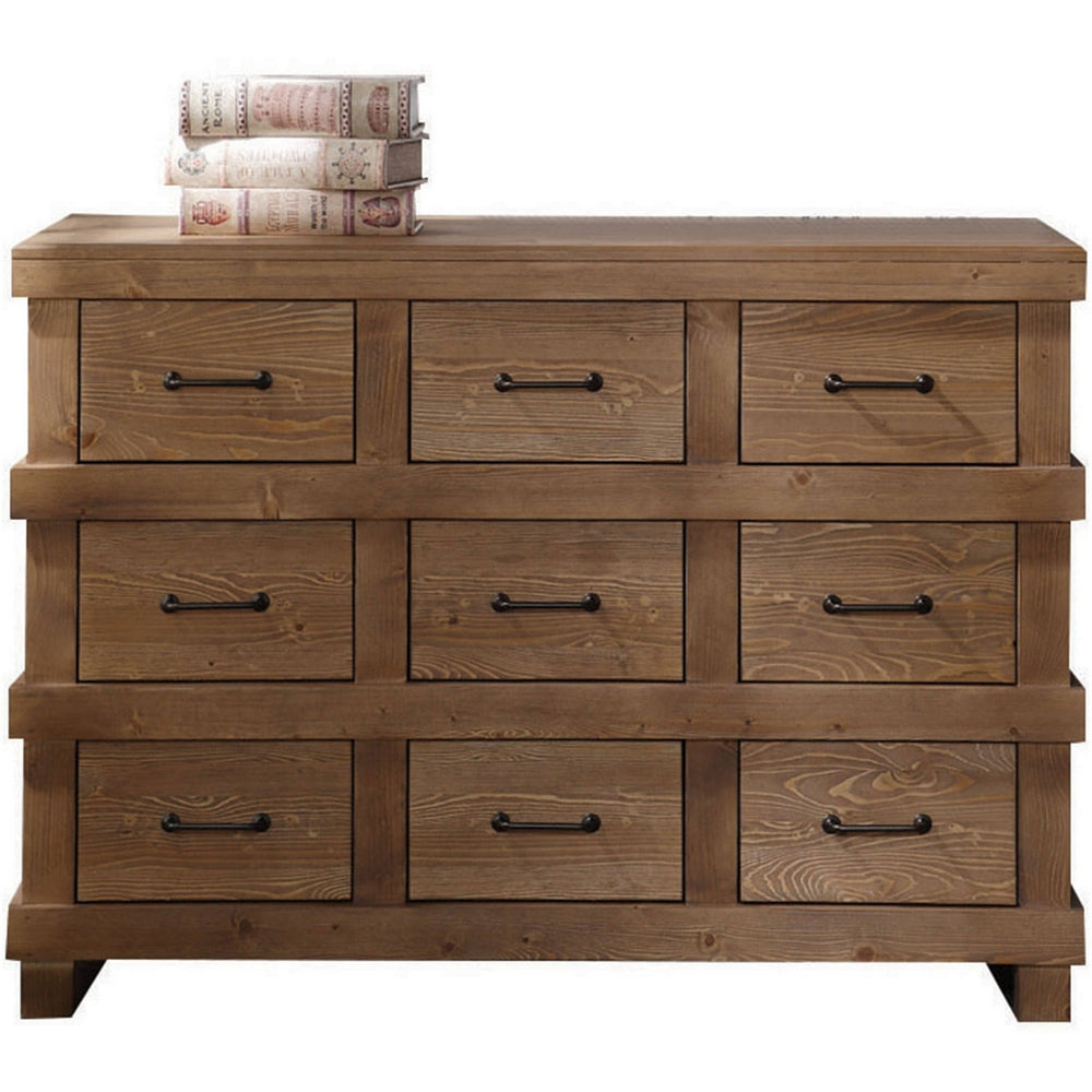 Adams Antique Oak Pine Wood Dresser with 9 Drawers