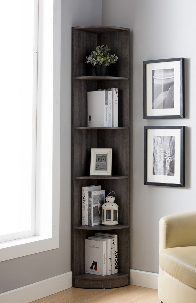 Giada Distressed Grey Wood Corner Bookcase