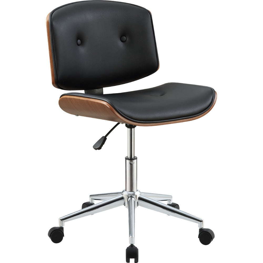 Camila Black/Walnut PU Leather Office Chair with Gas Lift