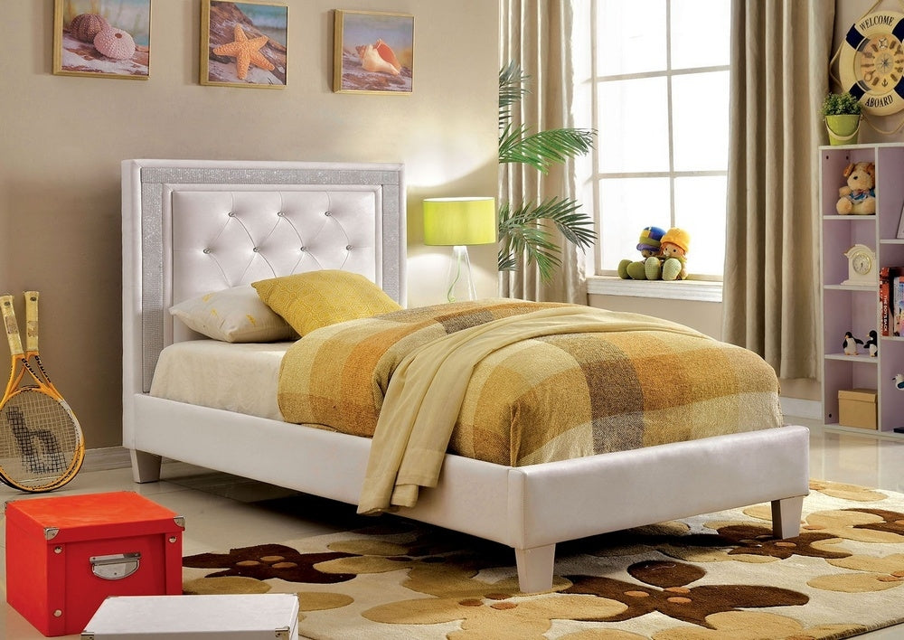 Lianne White Leatherette Twin Platform Bed