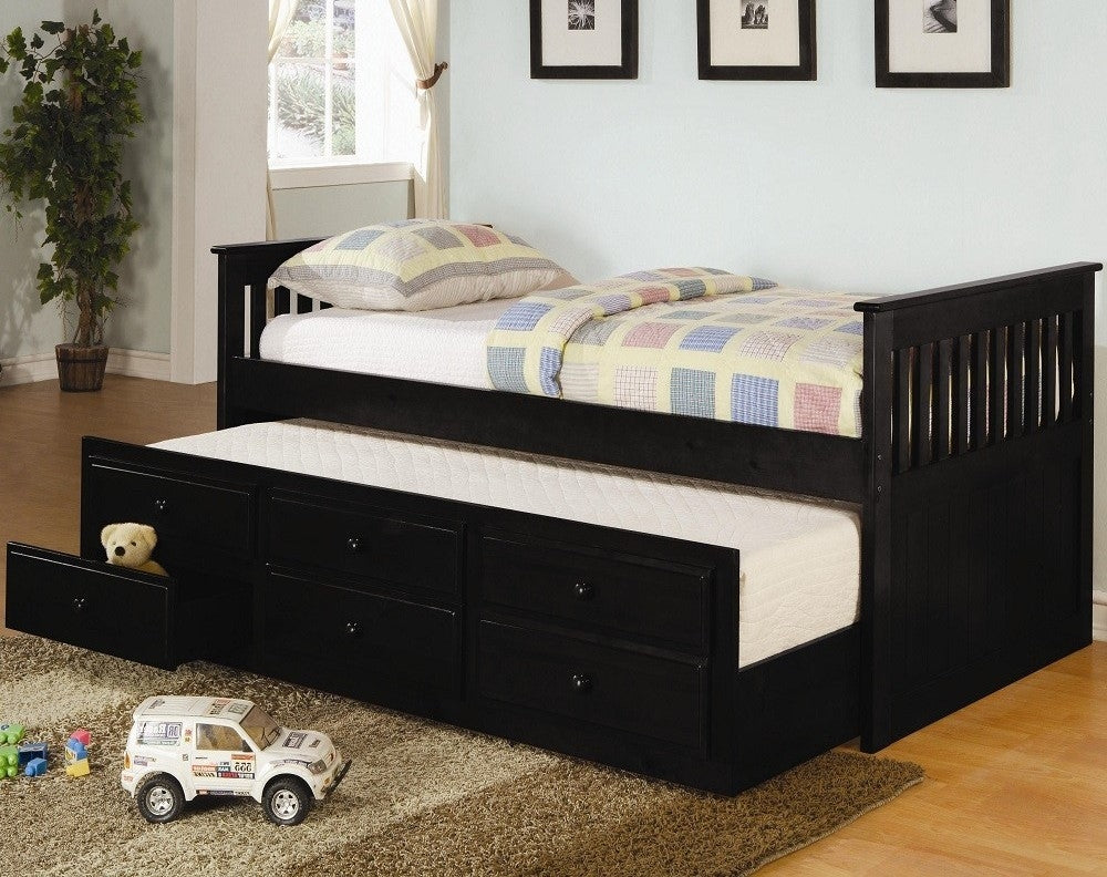 La Salle Black Wood Twin Bed with Trundle & Storage Drawers