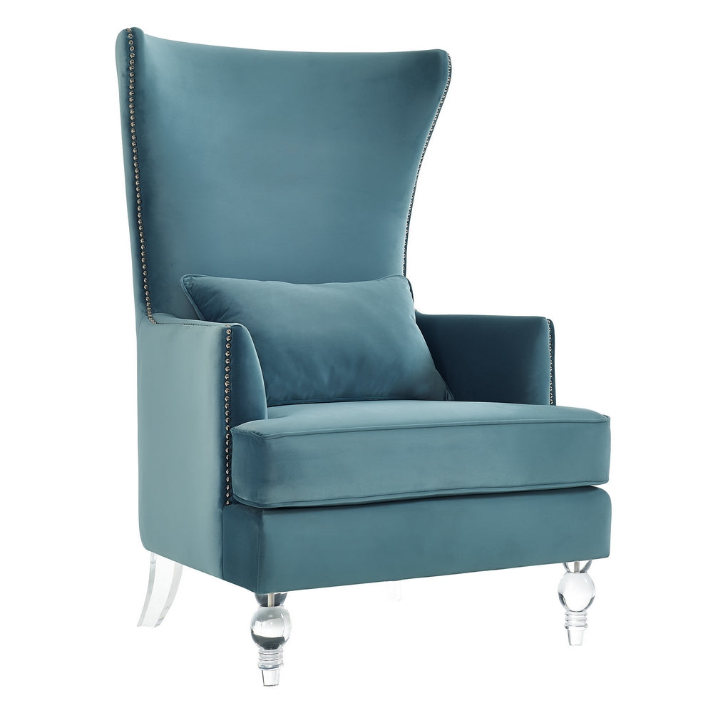 Bristol Sea Blue Velvet Tall Chair with Lucite Legs