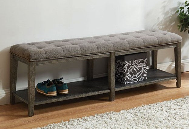 Tayah Gray Linen/Antique Gray Wood Bench