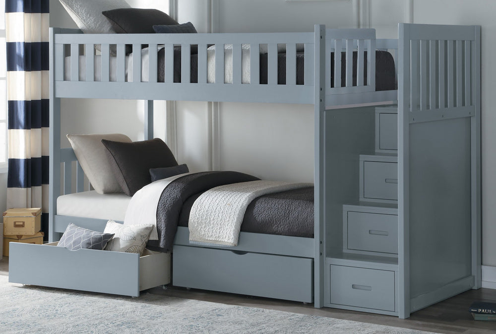 Orion Gray Wood Twin Bunk Bed with Storages