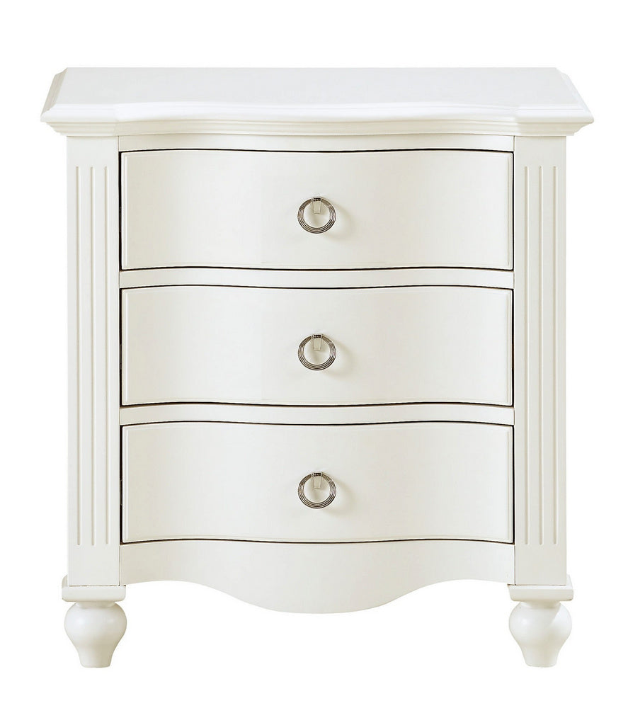 Meghan White Wood 3-Drawer Nightstand