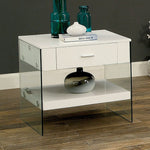 Raya White Tempered Glass/Wood End Table