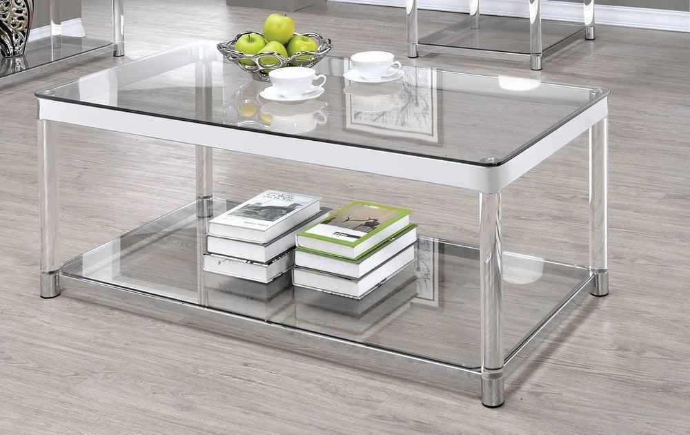 Adriana Chrome & Acrylic Coffee Table with Glass Top