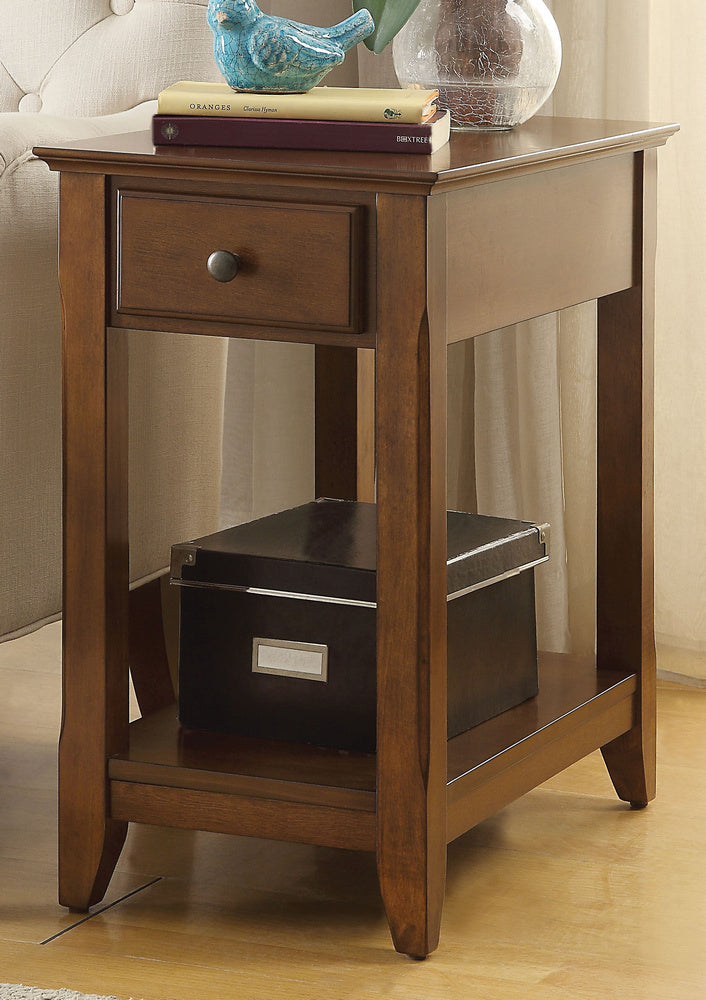 Bertie Walnut Wood Side Table with Drawer & Shelf