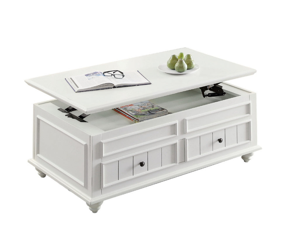 Natesa White Washed Wood Coffee Table with Lift Top & 2 Drawers