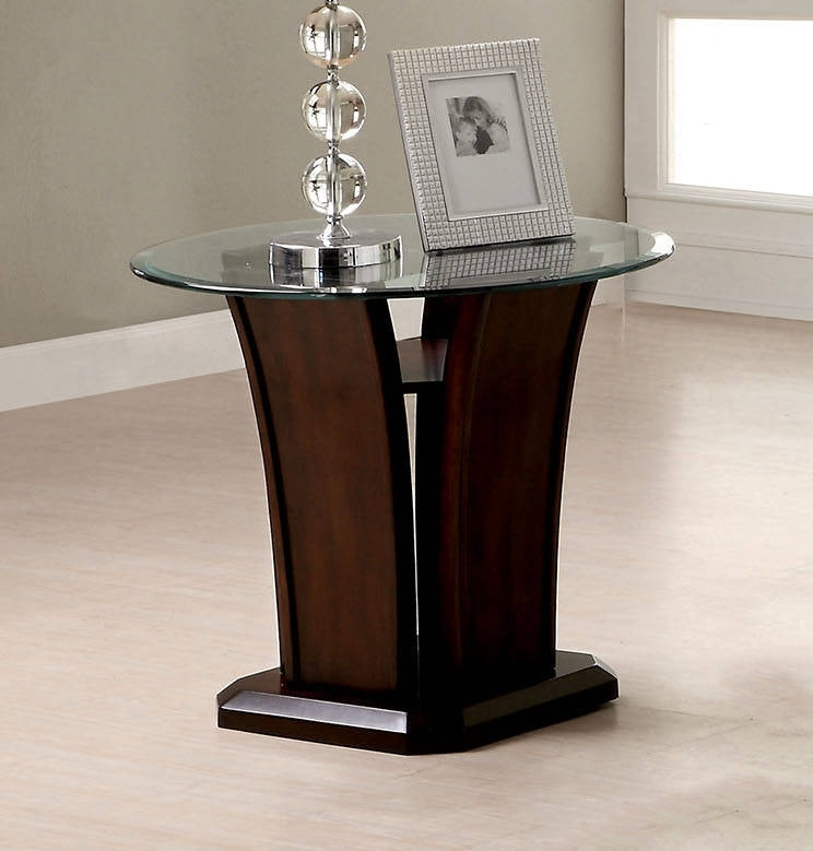 Manhattan IV Dark Cherry Wood/Glass End Table