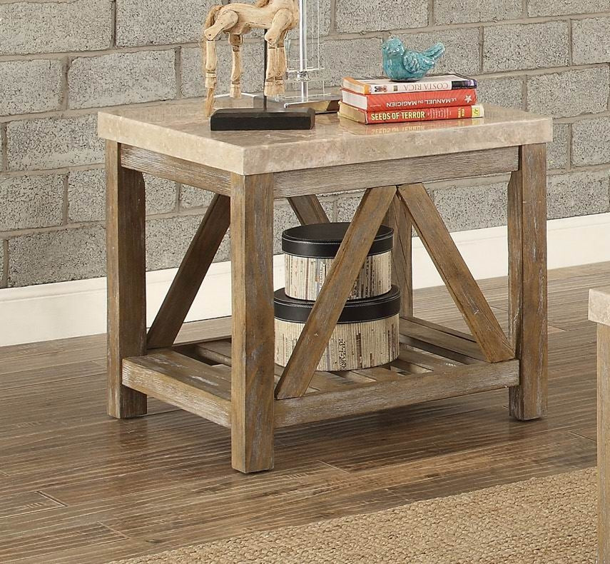 Ridley Brown Wood End Table with Marble Top