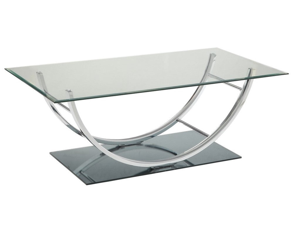 Amore Chrome & Glass Coffee Table with U-Shaped Base