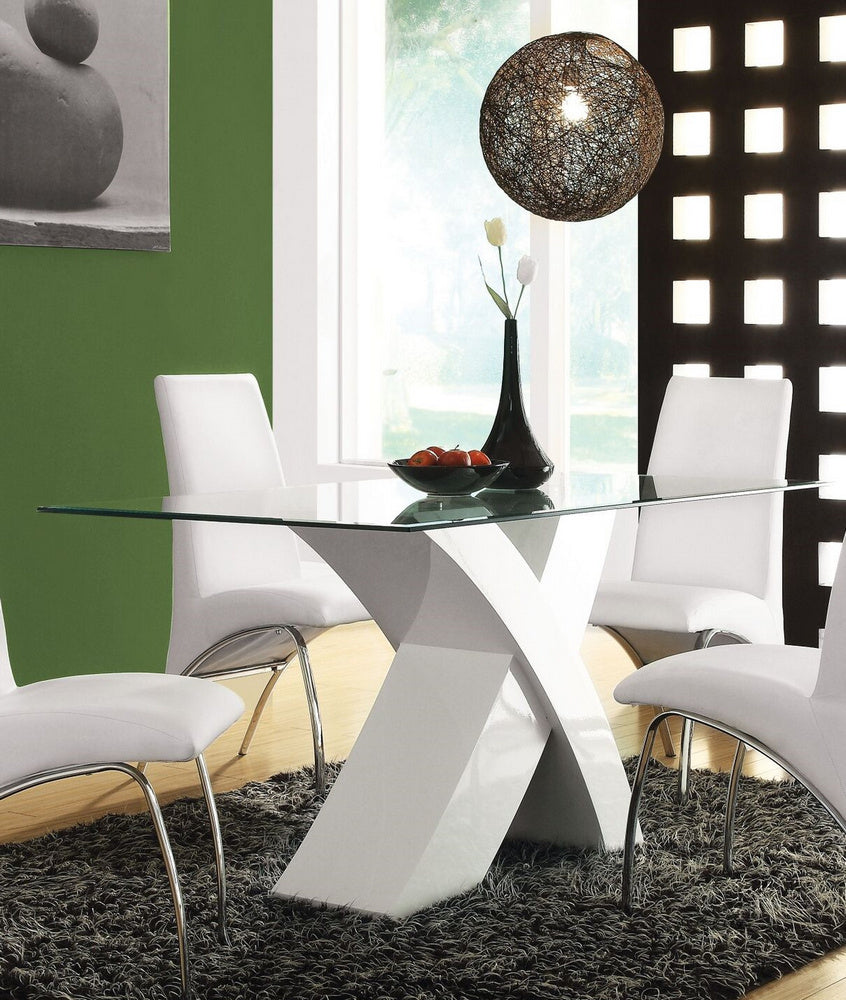 Pervis White Glass/Wood Dining Table