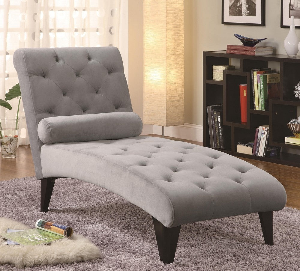 Pierrette Grey Velour Tufted Chaise