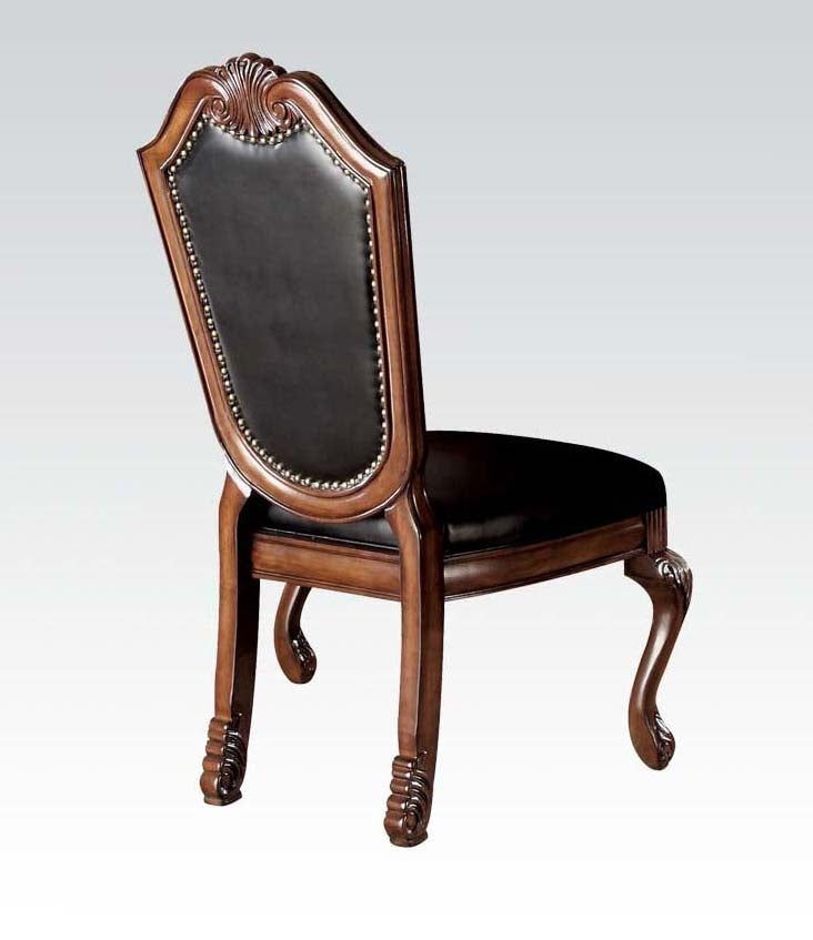 Chateau De Ville 2 Black PU Leather/Cherry Wood Side Chairs