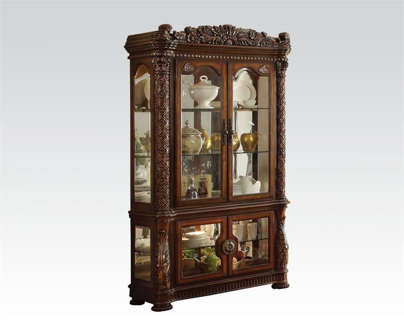 Vendome Cherry Wood Curio Cabinet with Touch Light & Back Mirror