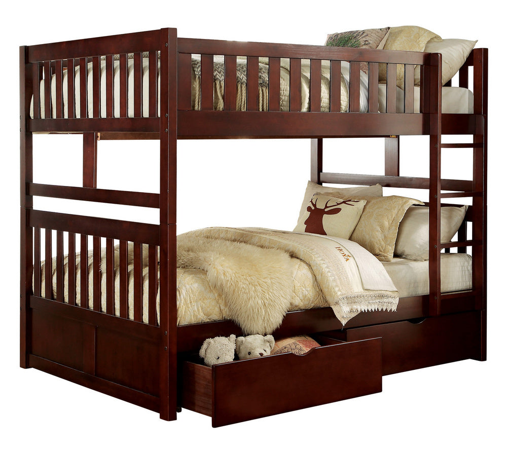 Rowe Dark Cherry Wood Full Bunk Bed with Storage