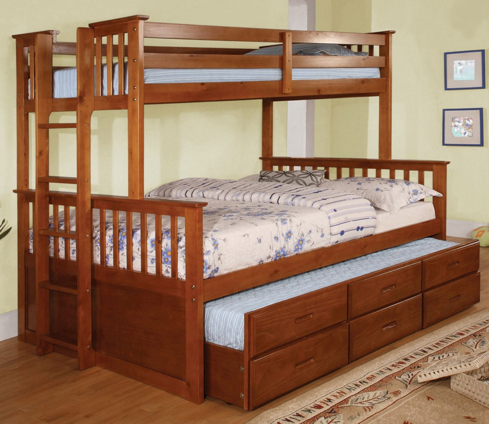 University I Oak Twin/Full Bunk Bed w/Trundle