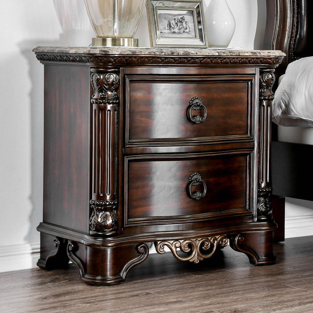 Menodora Brown Cherry Wood/Marble Nightstand