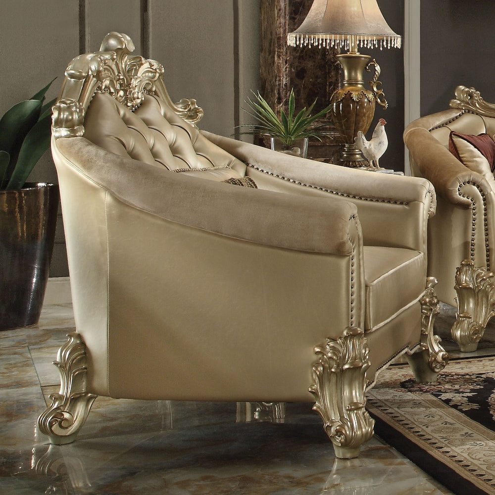 Vendome II Gold Patina/Bone Faux Leather Chair with Pillow