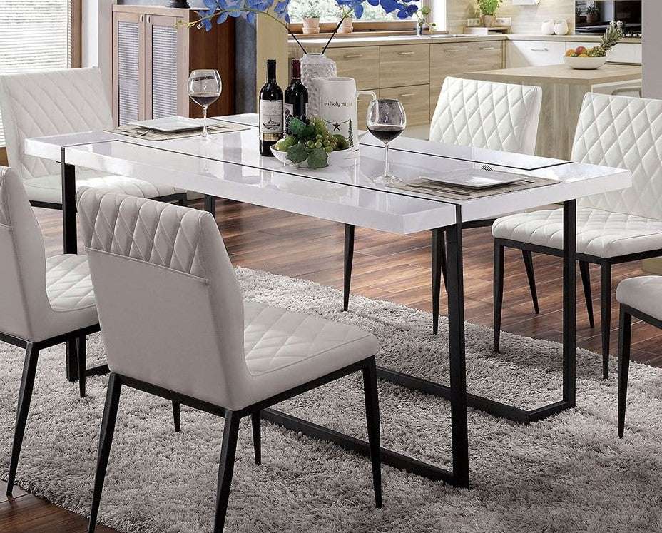 Alisha White Wood/Black Metal Dining Table