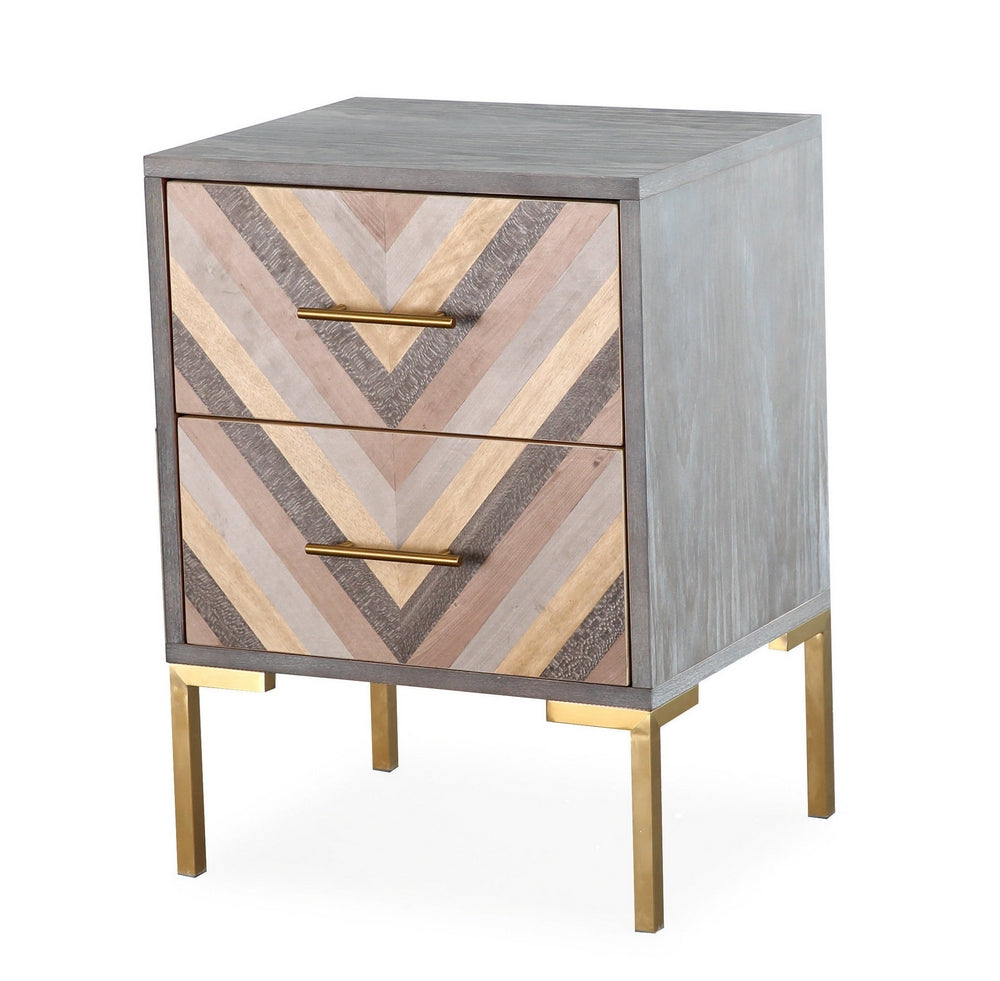 Quinn Grey Wood 2-Drawer Side Table