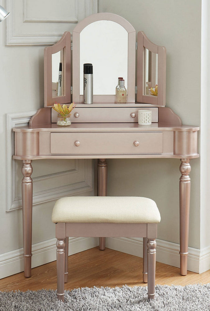 Kasey Rose Pink Wood Vanity with Mirror & Stool