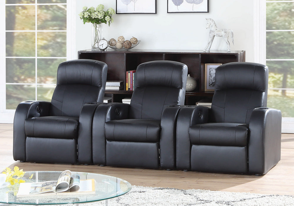 Cyrus 3-Pc Black Leather Manual Recliner Home Theater Set