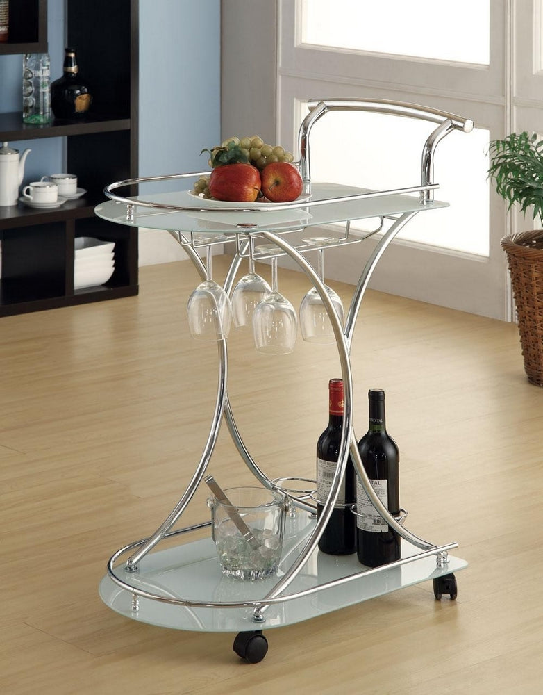 Nevena Chrome Metal Server with White Glass Shelves