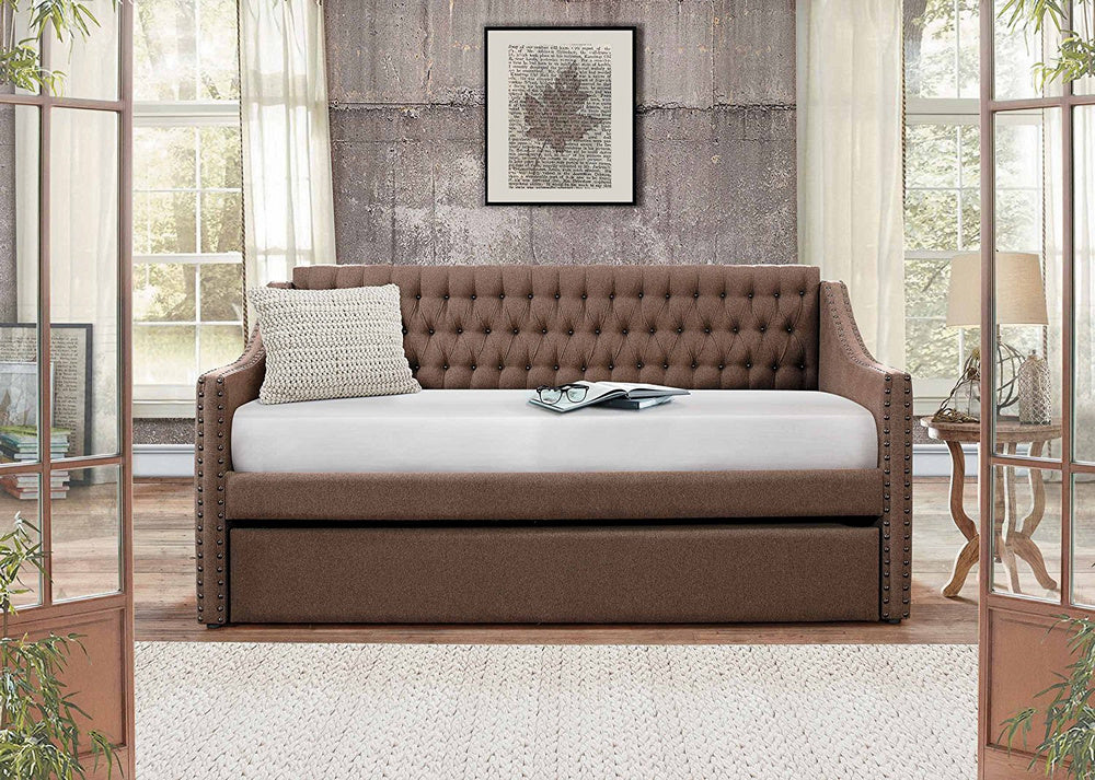 Tulney Brown Fabric Twin Daybed with Trundle