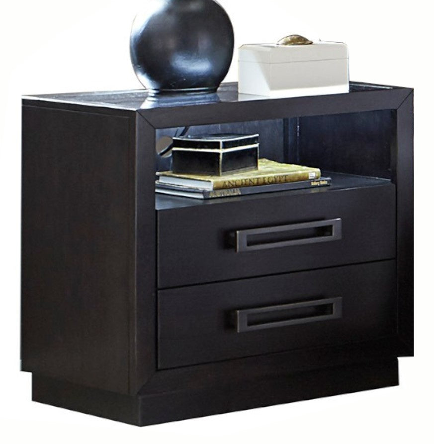 Larchmont Graphite Wood Nightstand with LED & USB