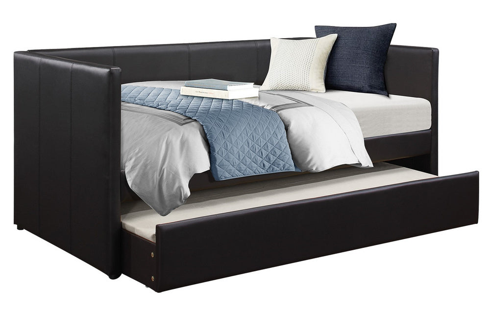 Adra Black Vinyl Upholstered Twin Daybed with Trundle