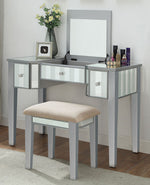 Joyce Silver Wood Vanity with Mirror & Stool