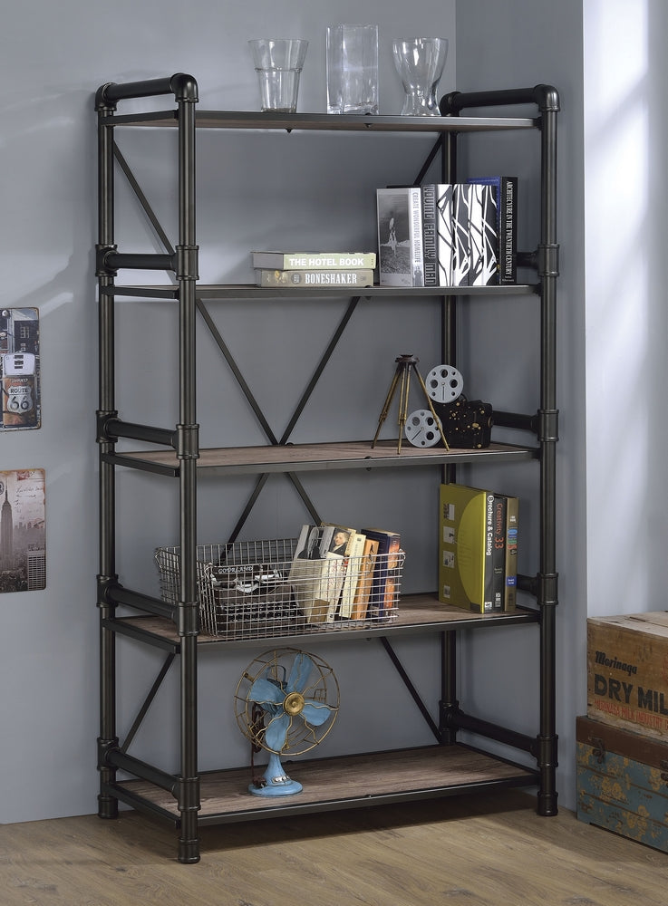 Caitlin Rustic Oak Wood/Black Metal Bookshelf