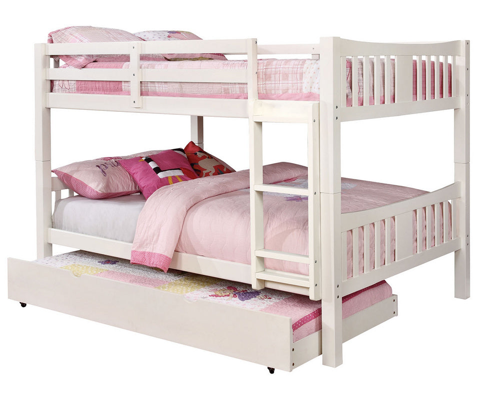 Cameron White Wood Full Bunk Bed with Trundle