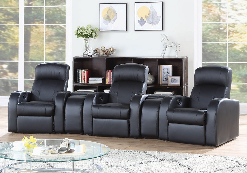 Cyrus 5-Pc Black Leather Manual Recliner Home Theater Set