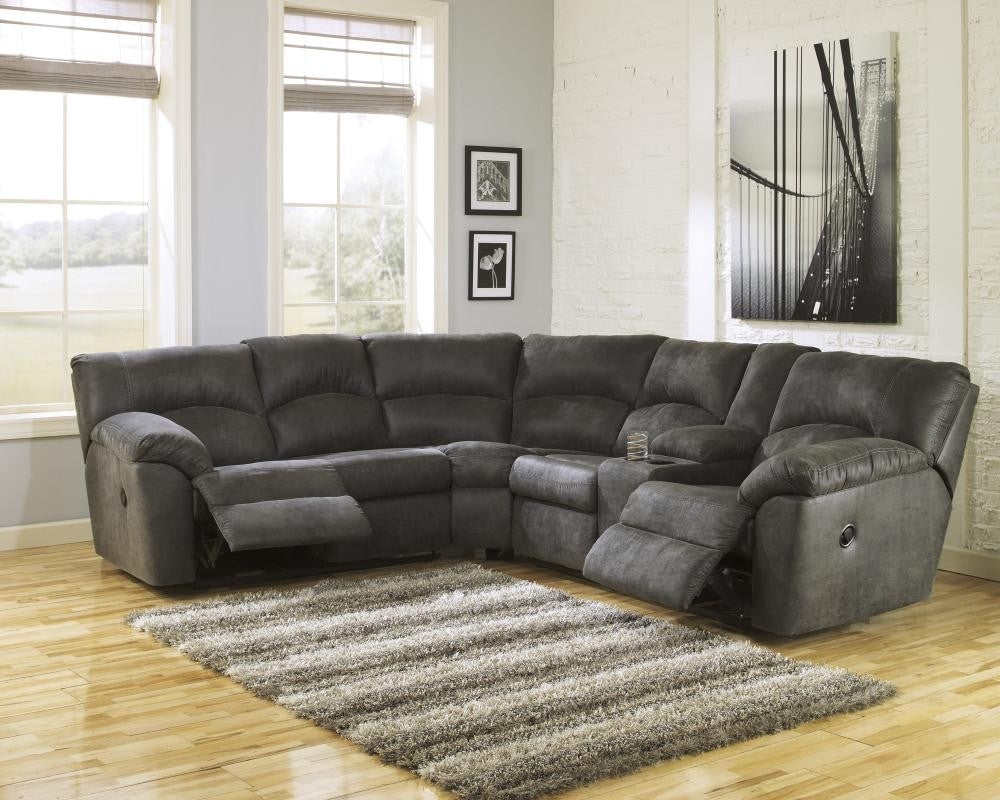 Tambo Pewter Faux Leather Manual Recliner Sectional Sofa (Oversized)