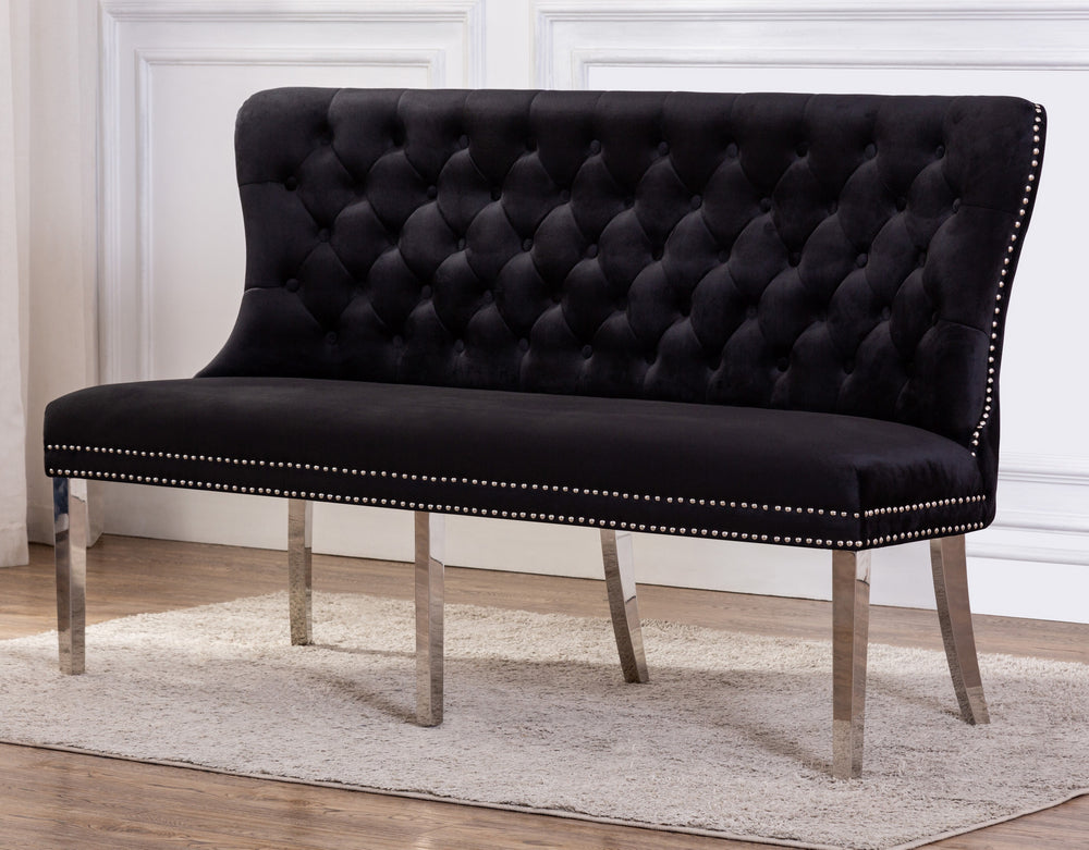 Dusty Black Velvet Fabric Accent Bench