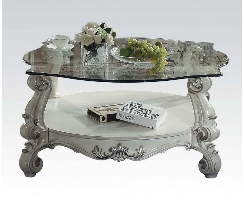 Versailles Bone White Wood/Clear Glass Coffee Table