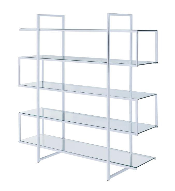 Ardor Chrome Metal Bookcase with Clear Glass Shelves