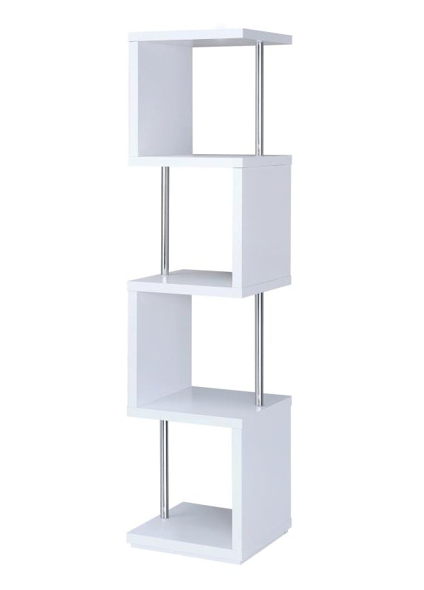 Ascend White Wood Bookcase with Chrome Details