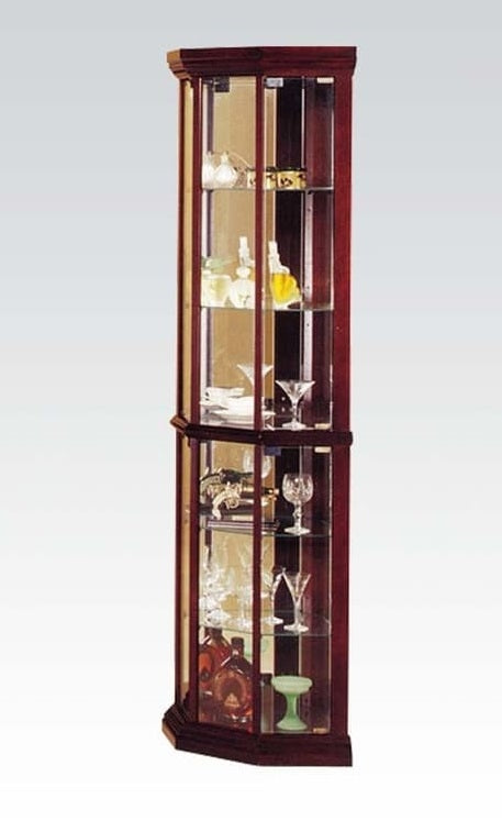 Huxley Cherry Wood/Glass Corner Cabinet with 6 Tiers