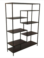 Monica Walnut Wood 7-Shelf Bookcase with Black Frame