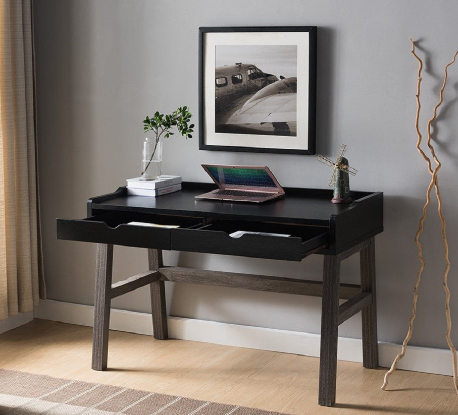 Mattea Black/Distressed Grey Wood 2-Drawer Desk