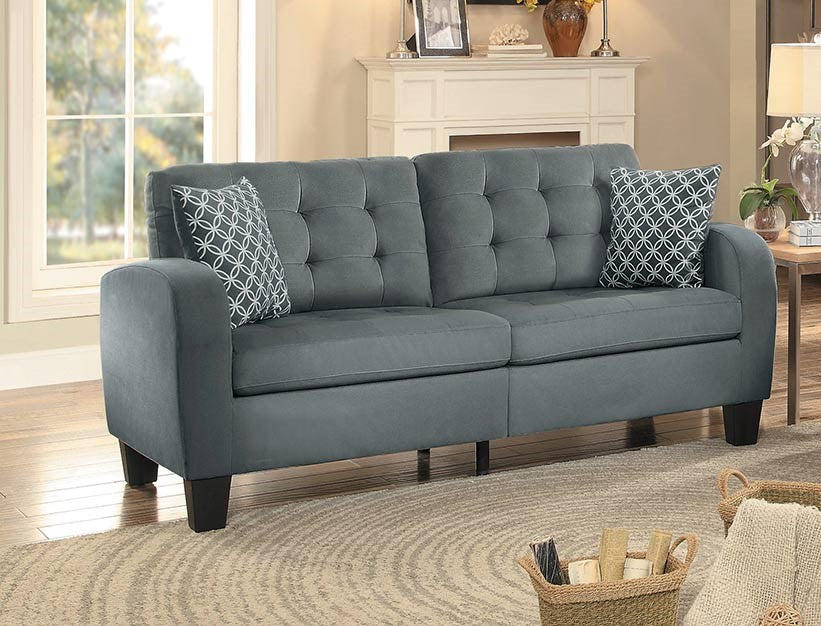 Sinclair Gray Fabric 2-Seat Sofa with 2 Pillows